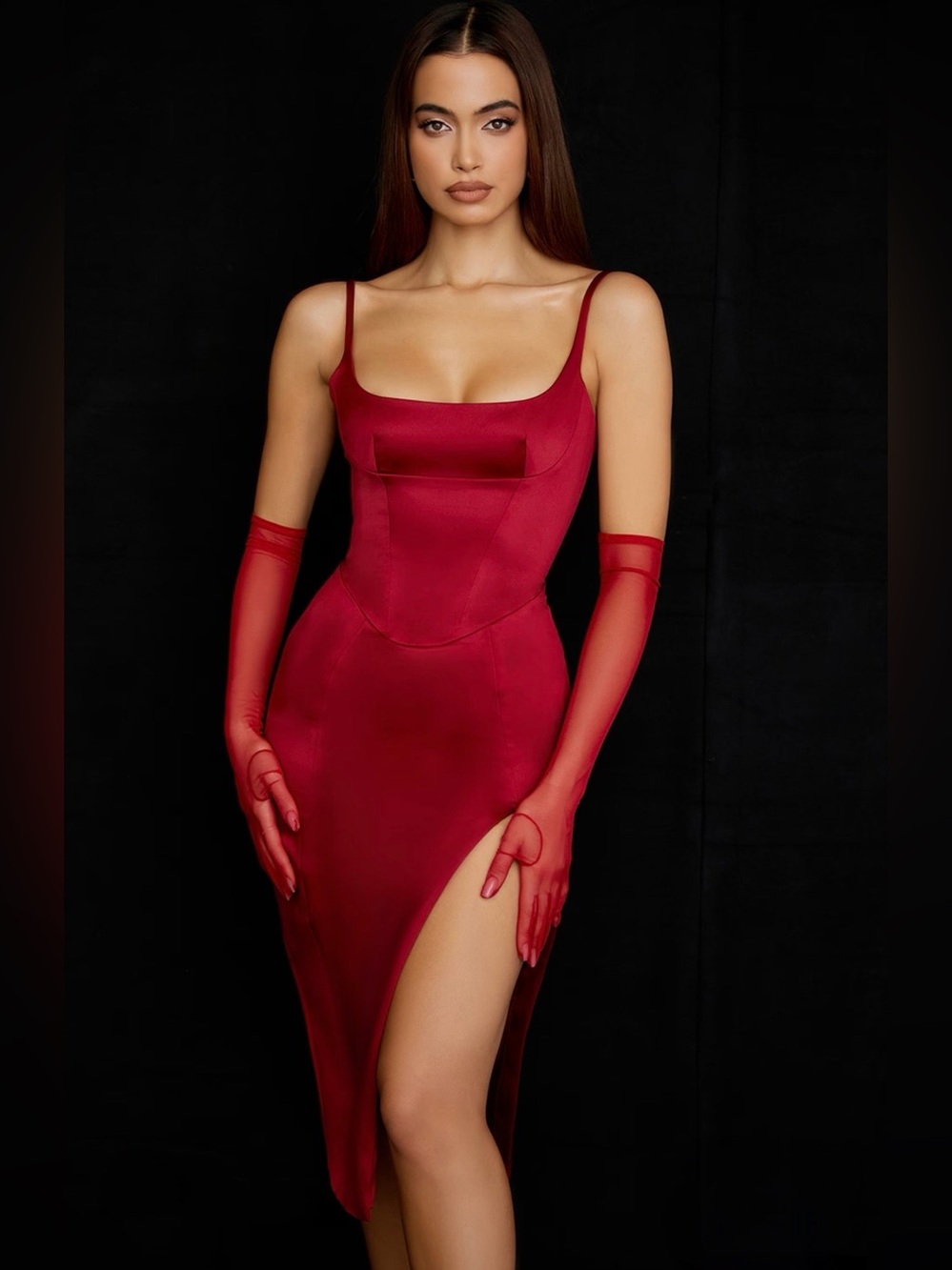 ❤️🔥Firm Price❤️🔥House of CB CASIMIRA Wine Satin Corset Midi Dres - Picture 2 of 16